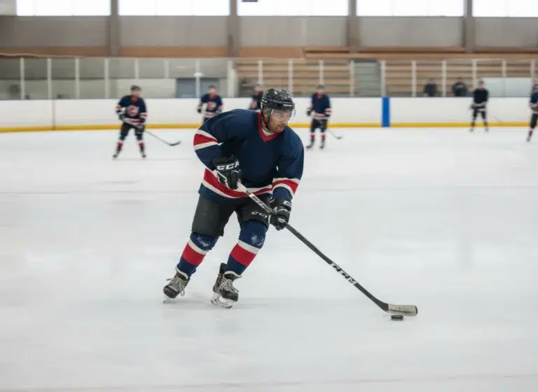 Hockey Player Skating On An Edmonton Community Arena Rink