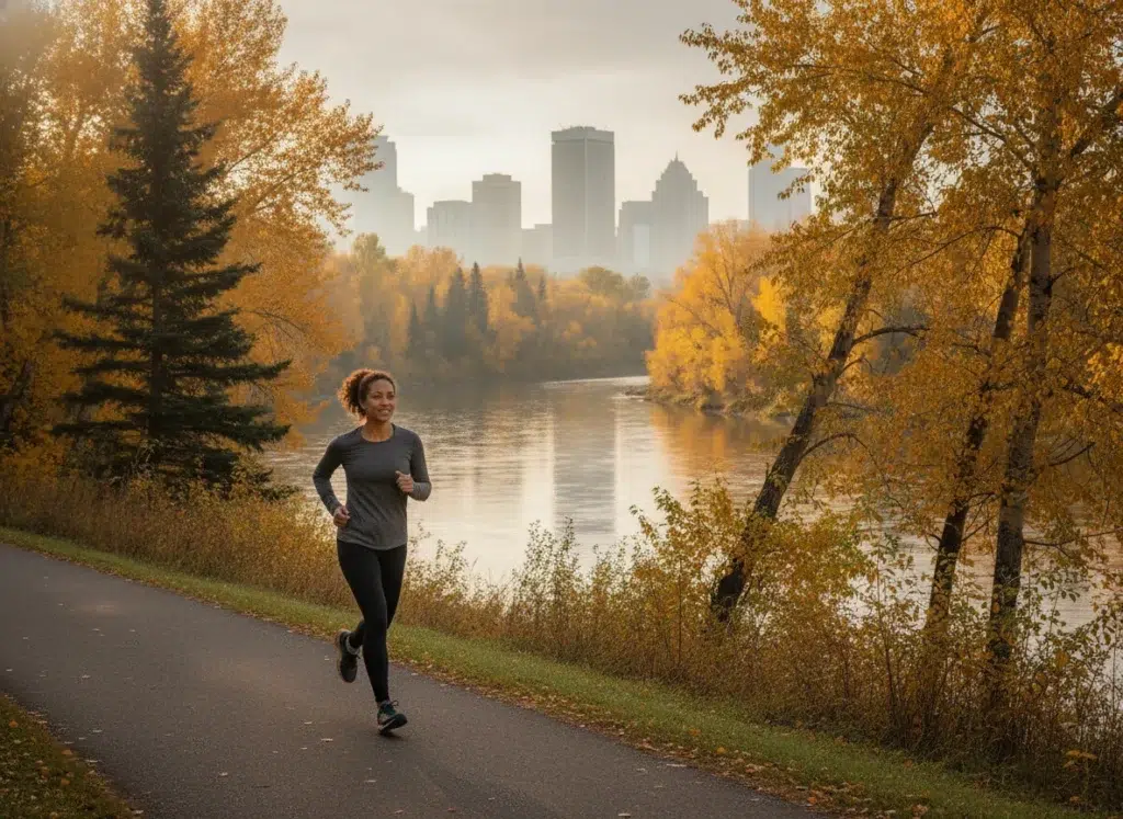 Runner On The Edmonton River Valley Trail