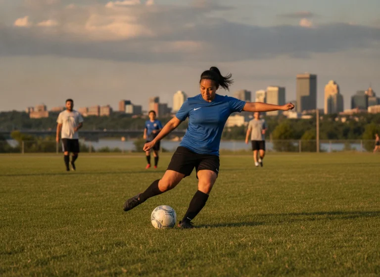 Soccer Player Striking The Ball On A Summer Evening In Edmonton