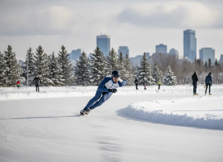 Speed Skater Rounding A Corner On An Outdoor Oval