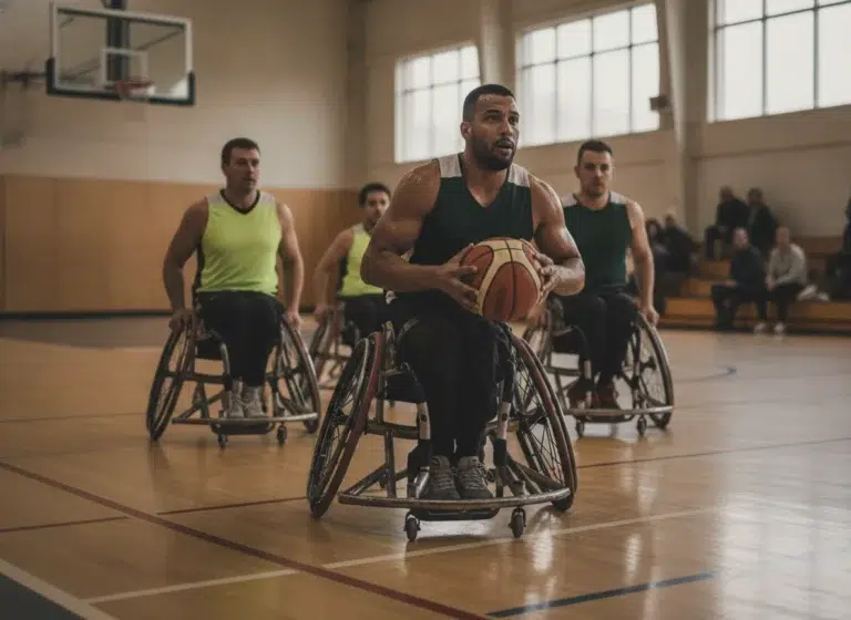 Wheelchair Basketball Player Driving With The Ball